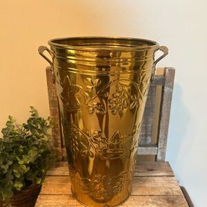 Vintage Brass French Bucket, Large, with Embossed Pattern | Made in India, 2001